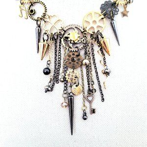 #508 Rosegold & Gunmetal SteamFunk Fringe Necklace